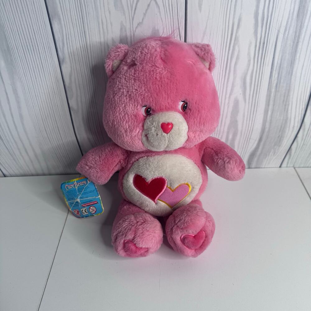 Vintage Care Bears Love-A-Lot Double Hearts Stuffed Bear Pink Plush 2002 14"